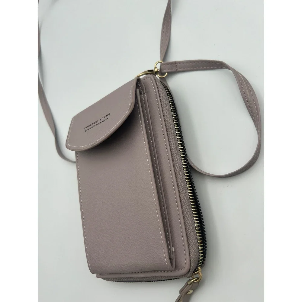 Forever Young Korea Crossbody Phone Wallet Bag Mauve Taupe Faux Leather B737